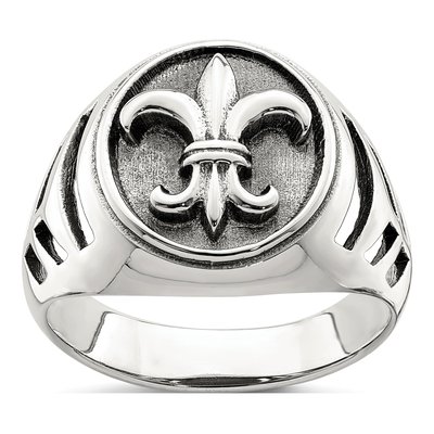 Men's Sterling Silver Antiqued Fleur de Lis Ring
