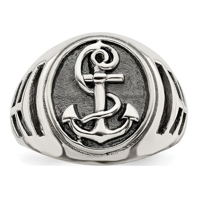 Men's Sterling Silver Antiqued Anchor Ring – view 6