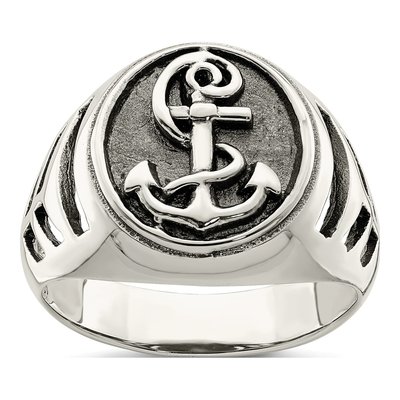 Men's Sterling Silver Antiqued Anchor Ring