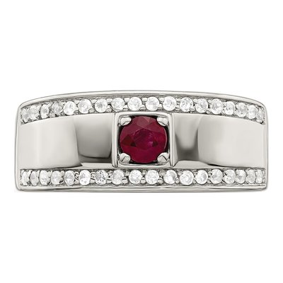 Men's Sterling Silver Ruby & White Topaz African Ring – view 6