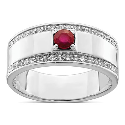 Men's Sterling Silver Ruby & White Topaz African Ring