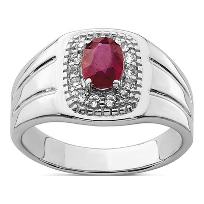 Men's Sterling Silver Ruby & White Topaz Natural Ring