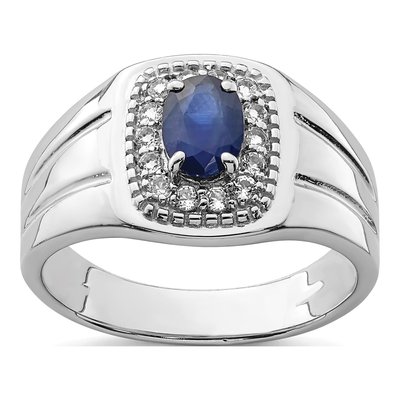 Men's Sterling Silver Sapphire & White Topaz Ring
