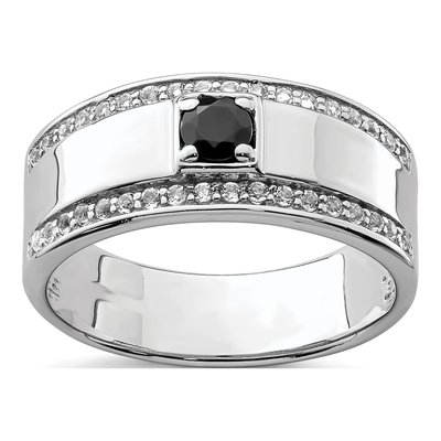 Men's Sterling Silver Onyx & White Topaz Ring