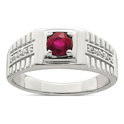 Men's Sterling Silver Ruby & White Topaz African Ring