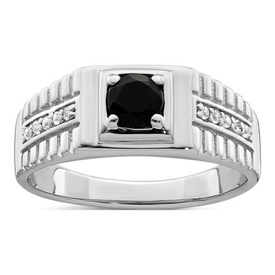 Men's Sterling Silver Onyx & White Topaz Ring