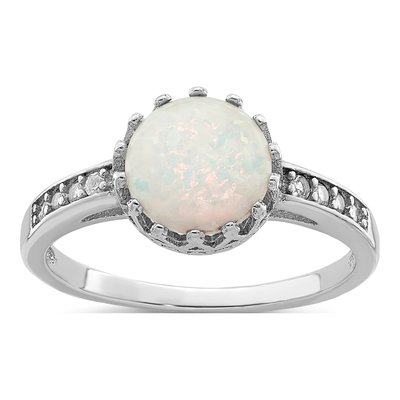 Sterling Silver Lab-Created Opal & CZ Ring