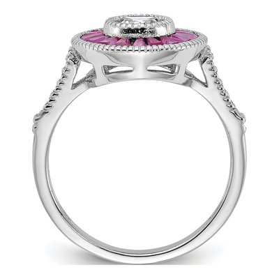 Sterling Silver Lab-Created Ruby & CZ Ring – view 3