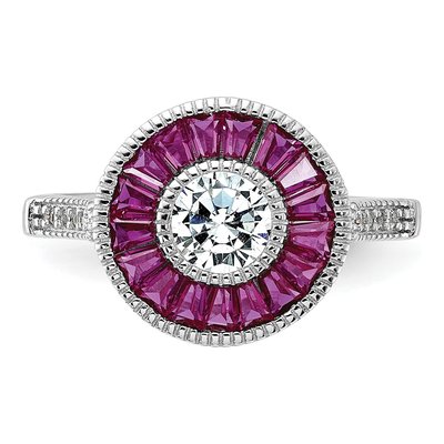 Sterling Silver Lab-Created Ruby & CZ Ring – view 5