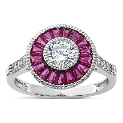 Sterling Silver Lab-Created Ruby & CZ Ring