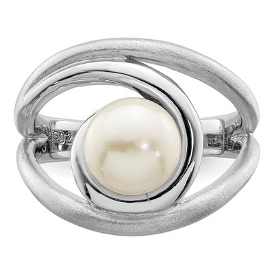 Sterling Silver Freshwater Cultured Pearl Button Ring – view 5
