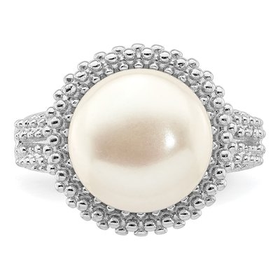 Sterling Silver Freshwater Cultured Pearl Rhod-Plat Ring – view 4