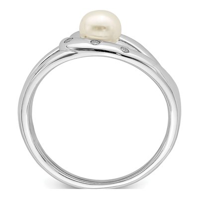 Sterling Silver Freshwater Cultured Pearl & CZ Button Ring – view 2