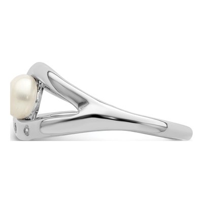 Sterling Silver Freshwater Cultured Pearl & CZ Button Ring – view 3