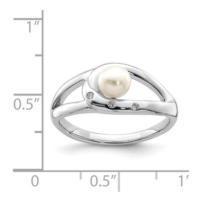 Sterling Silver Freshwater Cultured Pearl & CZ Button Ring – view 4