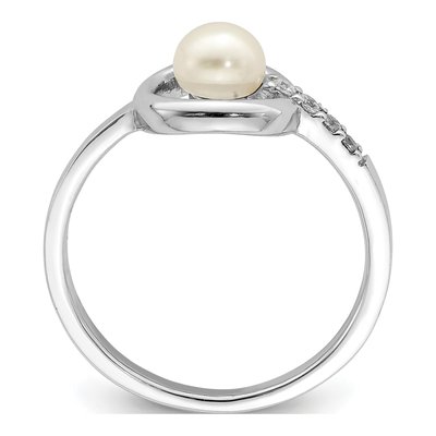 Sterling Silver Freshwater Cultured Pearl & CZ Halo Ring – view 2