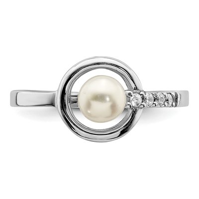 Sterling Silver Freshwater Cultured Pearl & CZ Halo Ring – view 4