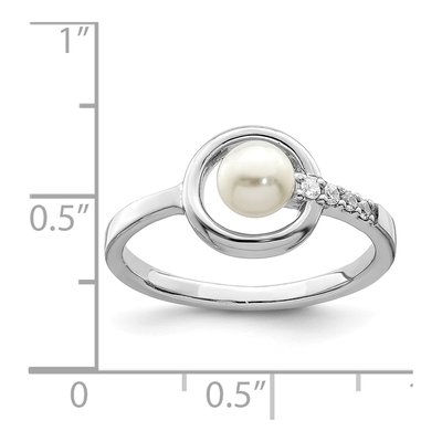 Sterling Silver Freshwater Cultured Pearl & CZ Halo Ring – view 5
