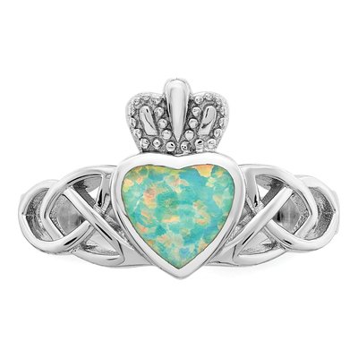Sterling Silver Lab-Created Opal Celtic Knot Crown Ring – view 5
