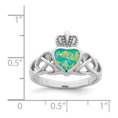 Sterling Silver Lab-Created Opal Celtic Knot Crown Ring – view 6