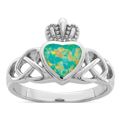 Sterling Silver Lab-Created Opal Celtic Knot Crown Ring