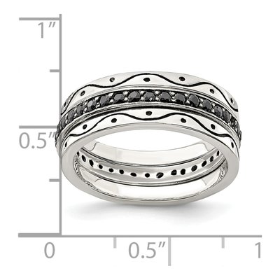 Sterling Silver CZ Three Piece Set Antiqued Ring – view 4