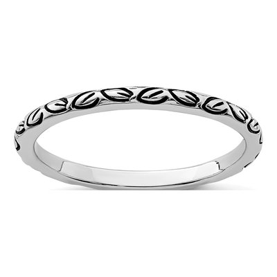 Sterling Silver 1.6mm Antiqued Leaf Band