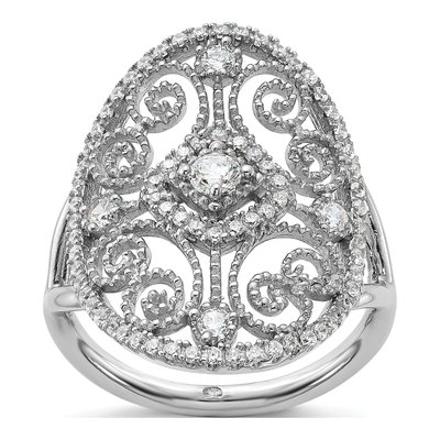 Sterling Silver CZ Filigree Oval Ring