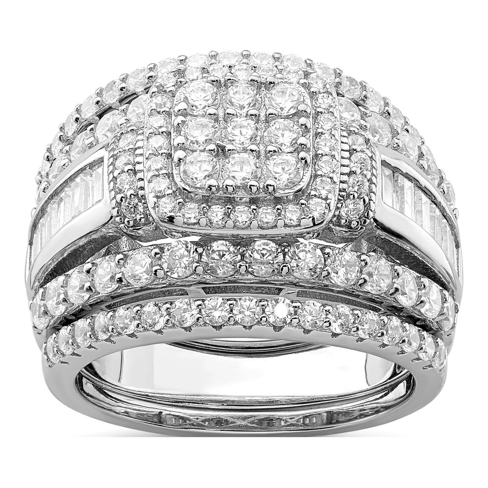 Hero image | Sterling Silver Rhodium-Plated Cz Square Cut 3 Piece Set Ring | ring | romantic style | Zircon