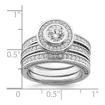 Sterling Silver Rhodium-Plated Cz Round Cut 3 Piece Set Ring – view 4