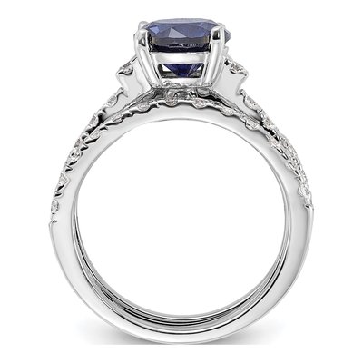 Sterling Silver Blue CZ Engagement Ring & Band Set – view 3