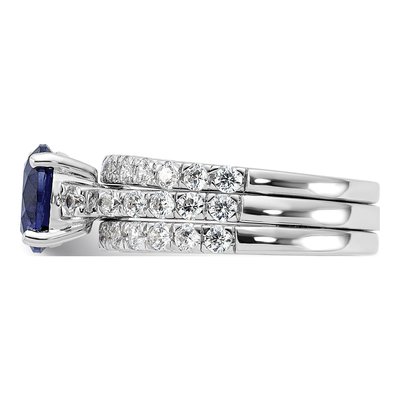 Sterling Silver Blue CZ Engagement Ring & Band Set – view 4