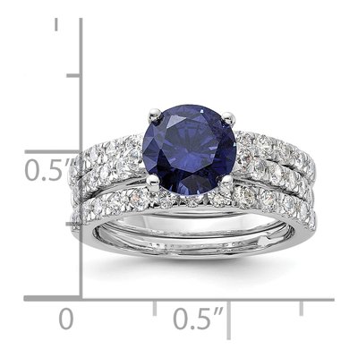 Sterling Silver Blue CZ Engagement Ring & Band Set – view 5