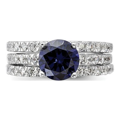 Sterling Silver Blue CZ Engagement Ring & Band Set – view 6