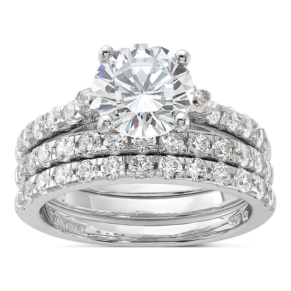 Studio photo | Sterling Silver Rhodium-Plated 8mm Cz Ring & 2 Band Set | ring | elegant jewelry | Zircon