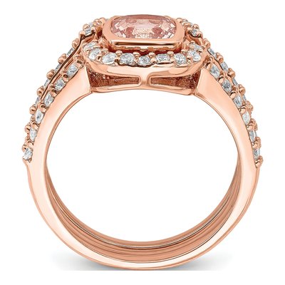 Sterling Silver 3-Piece Rose-Tone Pink Crystal Ring Set – view 3