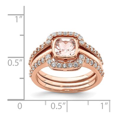 Sterling Silver 3-Piece Rose-Tone Pink Crystal Ring Set – view 4