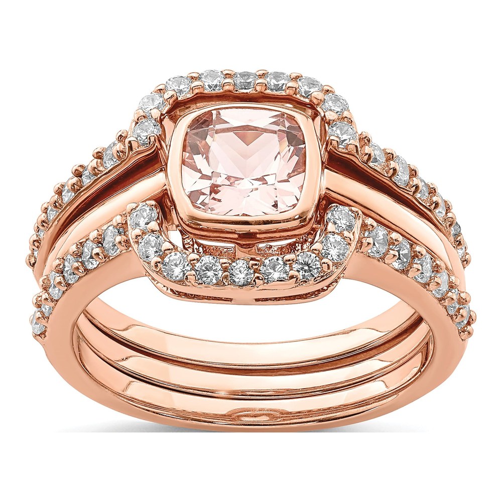 Studio photo | Sterling Silver 3 Piece Rose-Tone Pink Crystal & Cz Ring Set | ring | timeless design