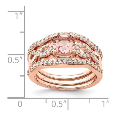 Sterling Silver Rose-Tone Pink Crystal 3-Piece Ring Set – view 3