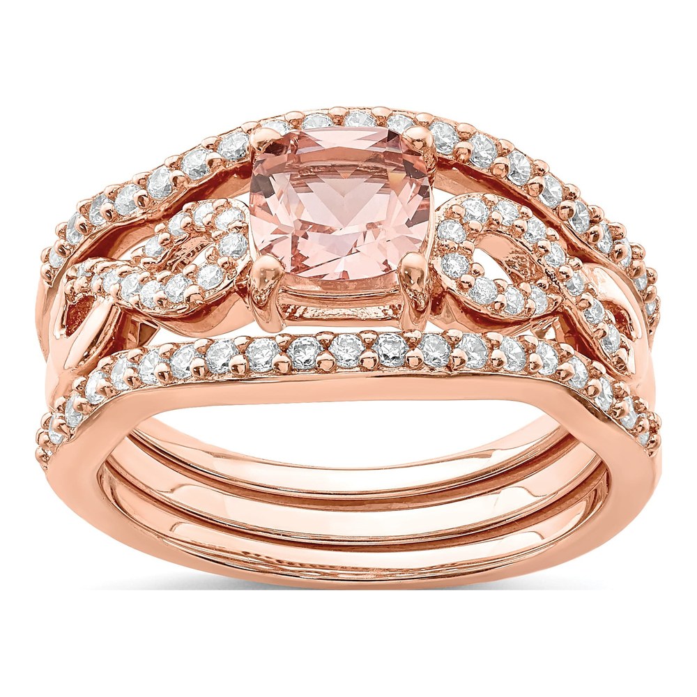 Studio photo | Sterling Silver Rose-Tone 3 Piece Pink Crystal & Cz Ring Set | ring | minimalist style | Zircon