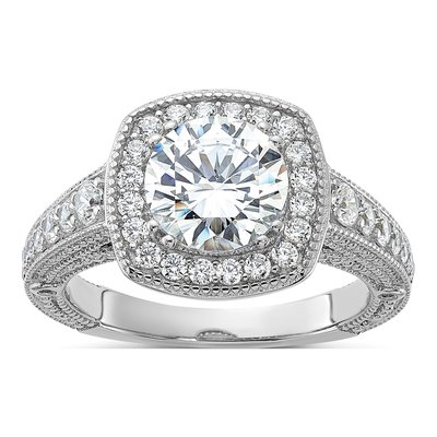 Sterling Silver CZ Halo Engagement Ring
