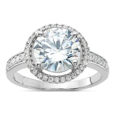 Sterling Silver CZ Halo Engagement Ring