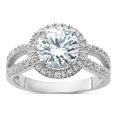 Sterling Silver CZ Halo Engagement Ring