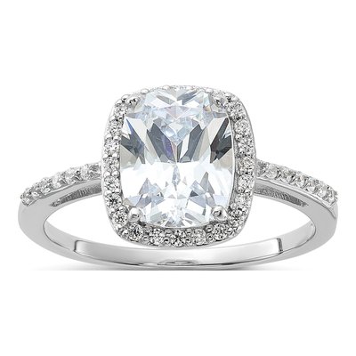 Sterling Silver CZ Cushion Engagement Ring