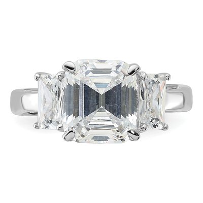 Sterling Silver CZ Emerald-Cut 3-Stone Engagement Ring – view 5