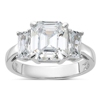 Sterling Silver CZ Emerald-Cut 3-Stone Engagement Ring