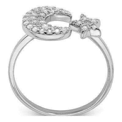 Sterling Silver CZ Star Moon Ring – view 3