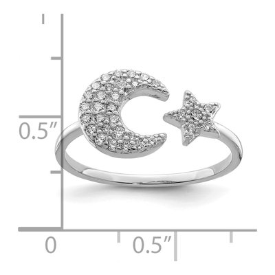 Sterling Silver CZ Star Moon Ring – view 5