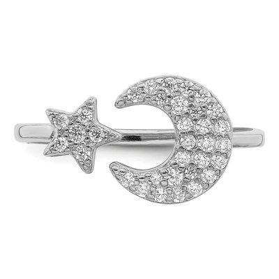 Sterling Silver CZ Star Moon Ring – view 6