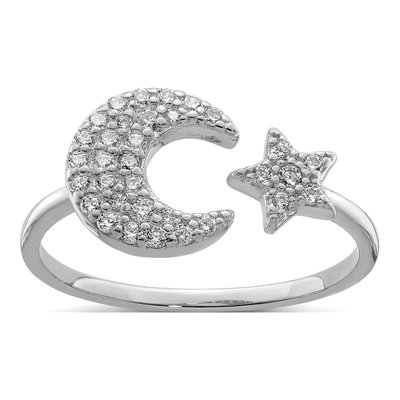 Sterling Silver CZ Star Moon Ring